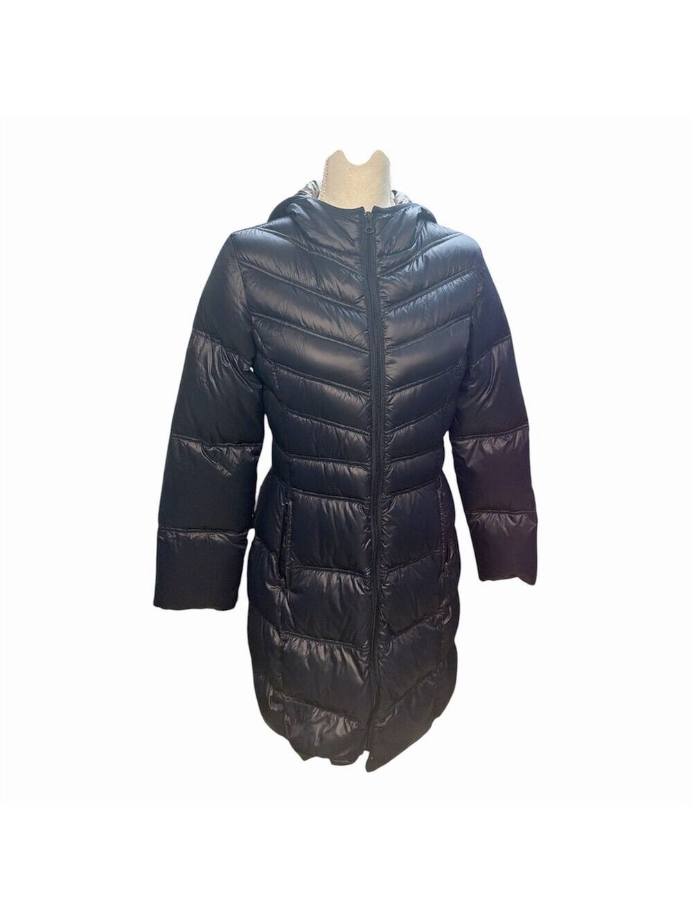 Bernardo Women's Hooded Quilted Puffer Coat Full Zip Blue Size S